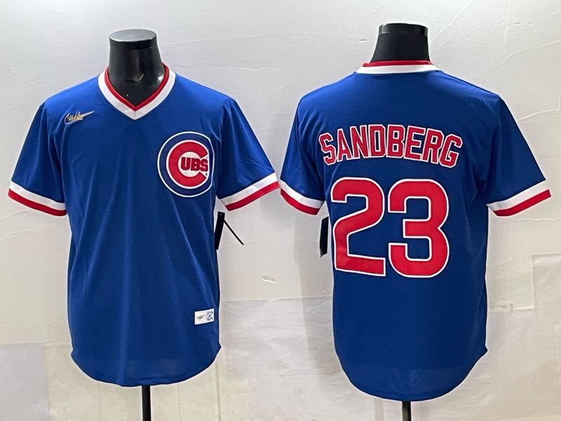 Men 2025 Chicago Cubs #23 Sandberg Blue Throwback Nike 2025 MLB Jersey 022